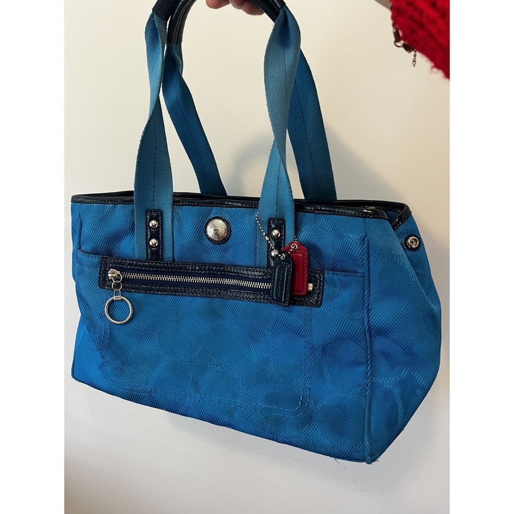 Y2K Coach Poppy Signature Sateen Pocket Tote Blue Pink Rare Handbag Purse